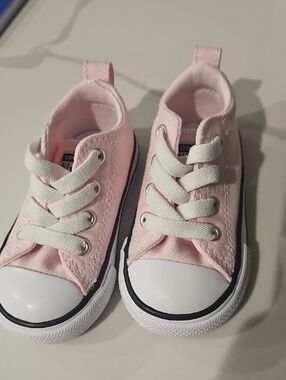 Cute Pink Canvas Converse Kids Sneakers with White Toe - Casual Everyday Shoes